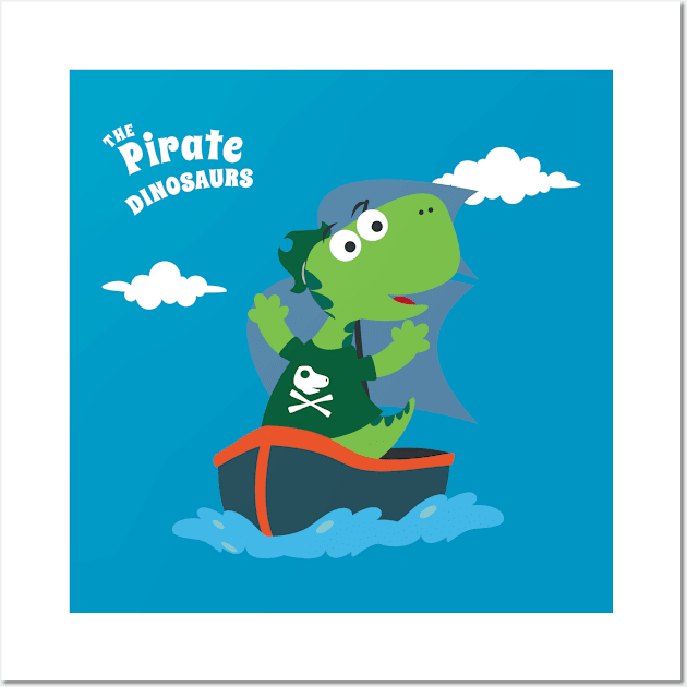 Vector illustration of dinosaur pirate on a ship at the sea Wall Art by KIDS APPAREL